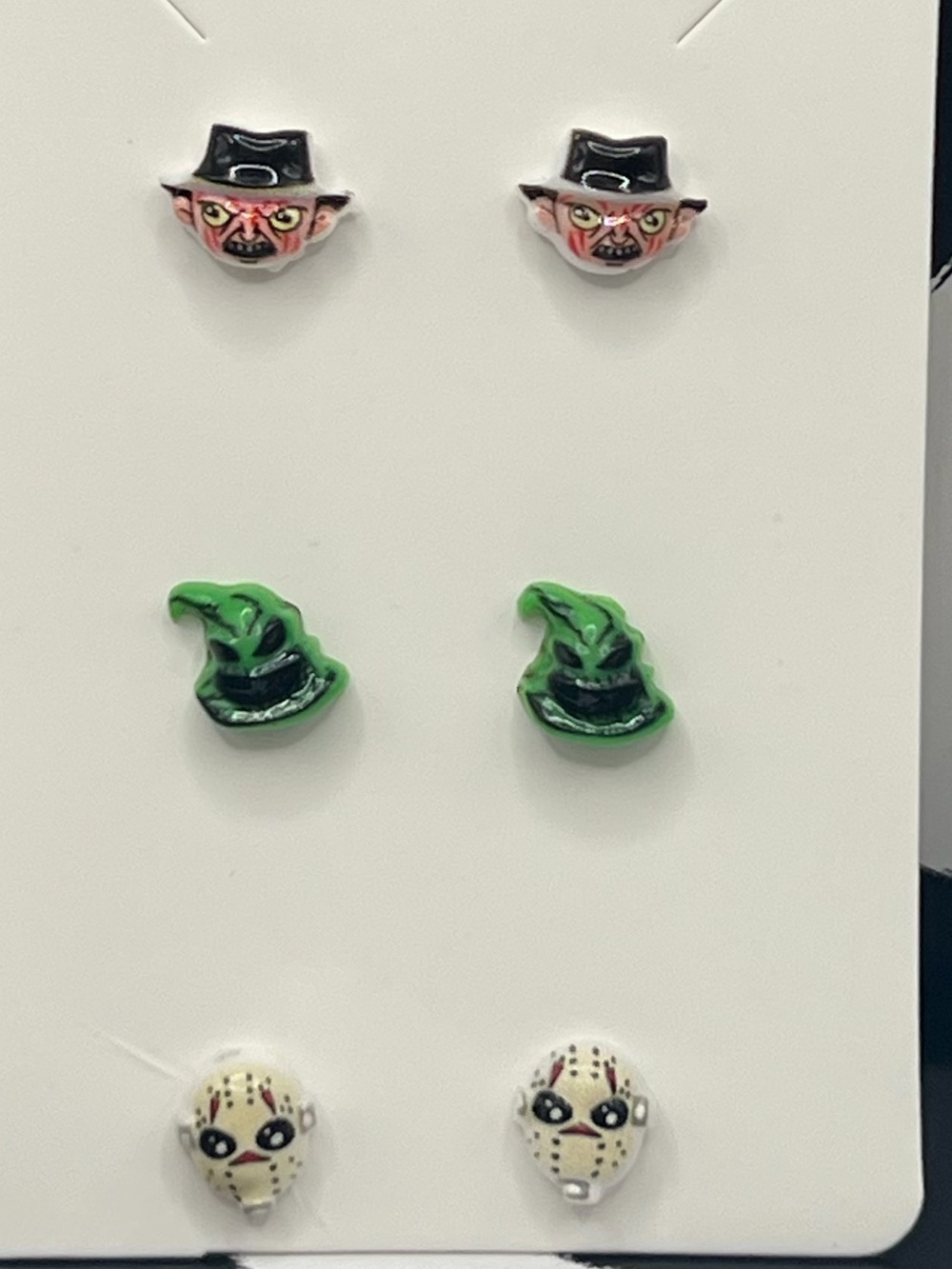 Halloween Character Stud Earring Set - Green, Black, White